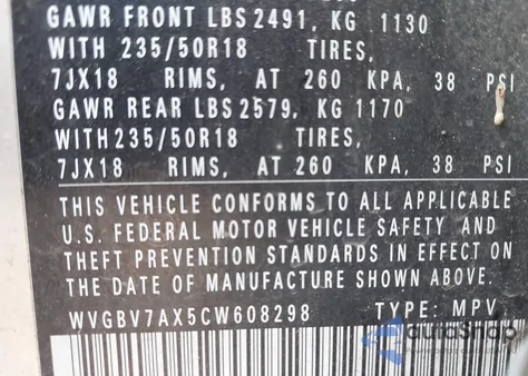 2012 Volkswagen Tiguan Se from USA, damaged, VIN WVGBV7AX5CW608298